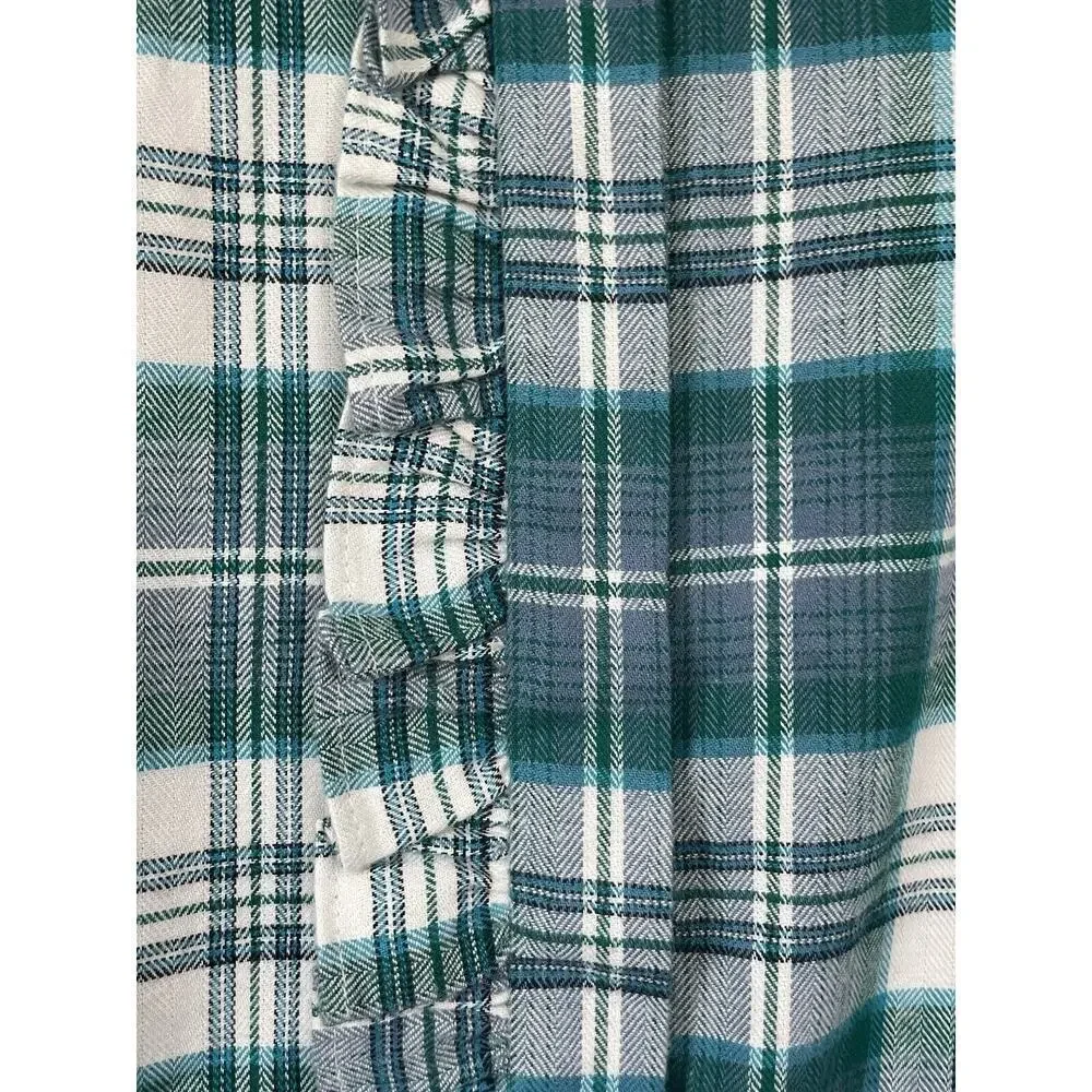 Loft Shirt Size XL Womens Blue Button Front Plaid Ruffle Collar‎ Prairie Top NEW - Picture 6 of 10